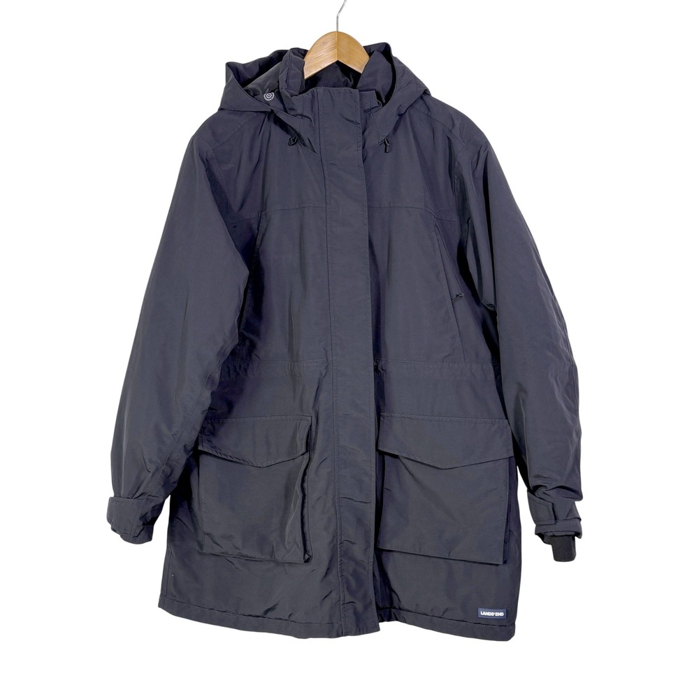 Lands End Squall Parka Jacket Mens XL Black Excellent Waterproof Fleece Lined